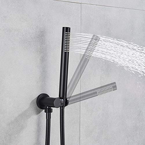 Ensemble de douche mural noir mat avec douchette et mélangeur laiton - 4