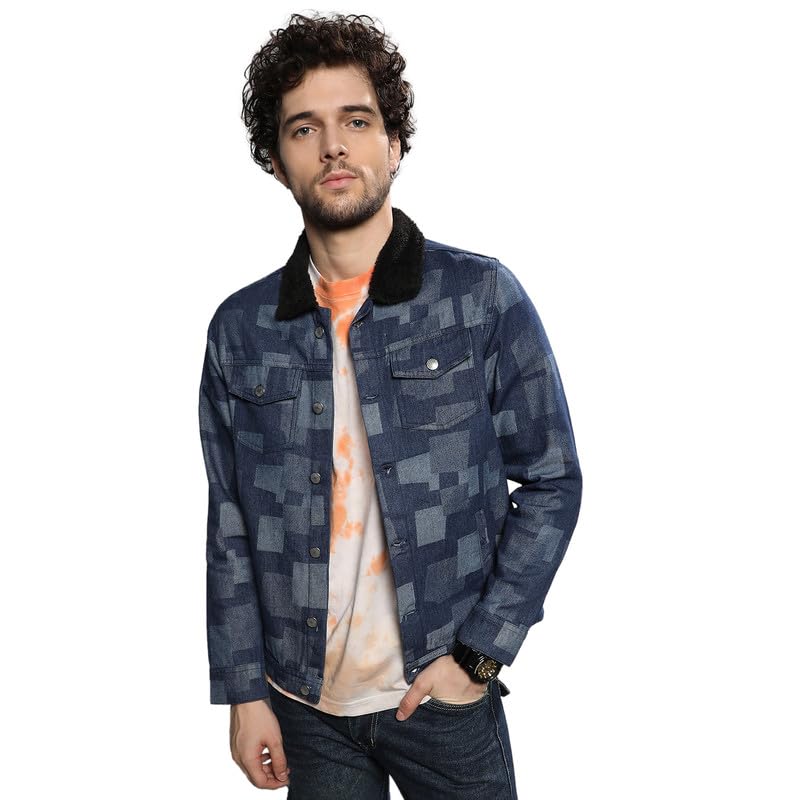 cahoot Men's Navy Blue Bar Striped Quilted Jacket For Casual Wear | Mandarin Collar | Long Sleeve | Snap Button Closure | Jacket Crafted With Comfort Fit For Everyday Wear-picture-12