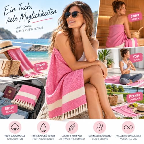 MEBY XXL Saunatuch, Strandtuch 90x180 cm. 100% Baumwolle – Rosa – Ansicht 5