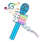 BlueFire 4 in 1 Karaoke Wireless Microphone with LED Lights, Portable Microphone for Kids, Great Toys for Kids, Girls, Boys and Adults (Blue)
