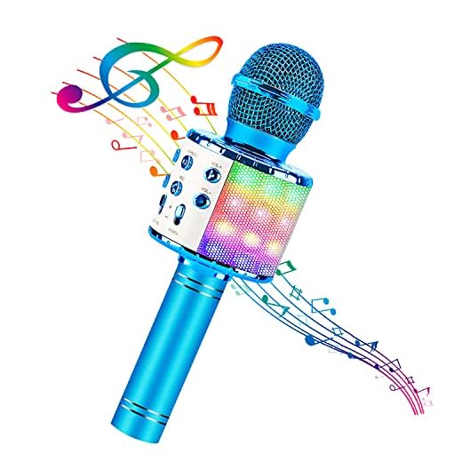 BlueFire Wireless 4 in 1 Bluetooth Karaoke Microphone with LED Lights, Portable Microphone for Kids, Best Gifts Toys for Kids, Girls, Boys and Adults (Blue)