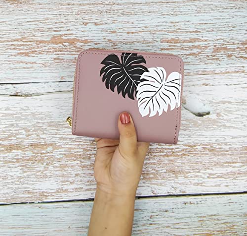 Image of Valerie Women's Purple Floral RFID Protected Bi-Fold Wallet with Coin Pocket, 4 Card Slots, Genuine Leather, 5x5x5cm