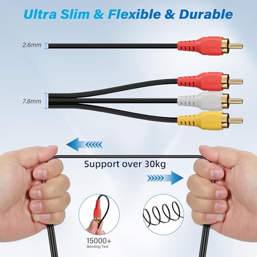 Adoreen 3 RCA Cable 10 Ft/2 Pack Audio Video Composite Male to Male DVD Cable, Gold-Plated Low Loss Stereo AV TV Cable Cord with Noise Reduction for VCD, Satellite, Stereo System,Home Theater Receiver - Thumbnail 2