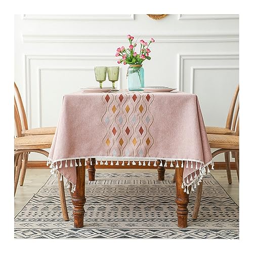 Nappe 100x160cm rectangulaire en polyester brodé losange rose