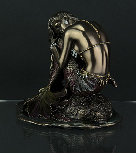 Estatua Sirena Solitude Sentada en Roca Acabado Bronce miniatura 2