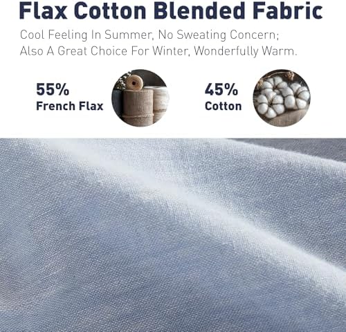 Hyde Lane Organic Linen Sheet Set - 4 Pcs Linen Cotton Bed Sheet Queen Size, Nature French Flax Cotton Blend Bedsheets for All Seasons - Soft & Breathable, 15" Deep Pocket (Queen, Blue) - Thumbnail 3