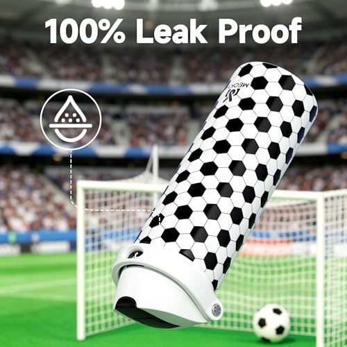 Image of 24 oz Insulated Water Bottle with Straw: Meoky Stainless Steel Soccer Water Bottle with 2-in-1 Lid - Leak Proof, Cold for 24 Hours, Fits in Car Cup Holder, Soccer Gifts for Boys Girls, Arena Light