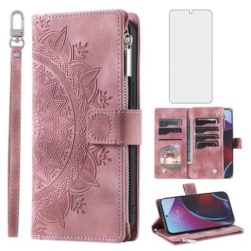 Coque portefeuille Moto G Stylus 5G 2022 haut de gamme or rose avec dragonne chic