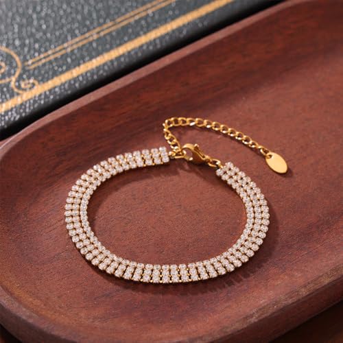Agriajun Gold White Tennis 3 Strand Bracelets For Women thumb #3