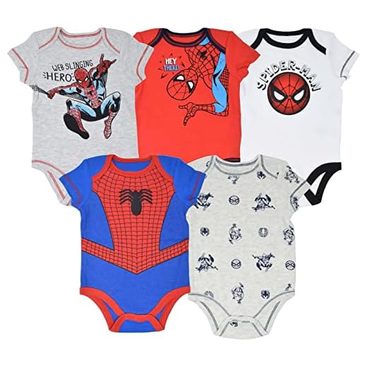 Marvel Avengers Spider-Man Newborn Baby Boys 5 Pack Cuddly Short Sleeve Bodysuits 3-6 Months