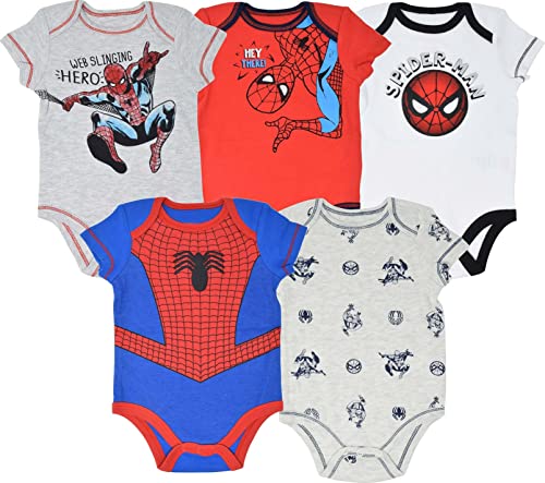 Image of Marvel Avengers Spider-Man Iron Man Hulk Captain America Baby 5 Pack Bodysuits Newborn to Infant