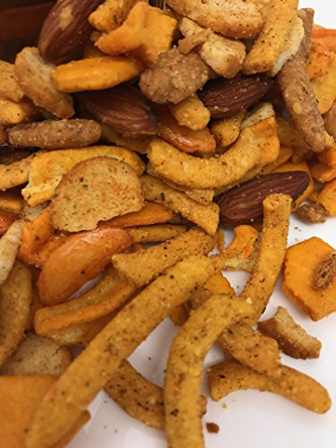 Spicy Snack Mix. Crunchy Bar Food, Blend of Cheese Crackers, Cajun Corn Sticks, Almonds, Rice Crackers etc. Great Party Snack. Two - 1 Pound Bags.
