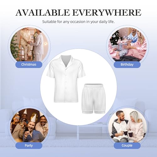 Pajama Sets for Men Silk Pajama Set Short Sleeve Casual Shirts Style Sleepwear 2 Piece Pj Short Set Funny Outfits4
