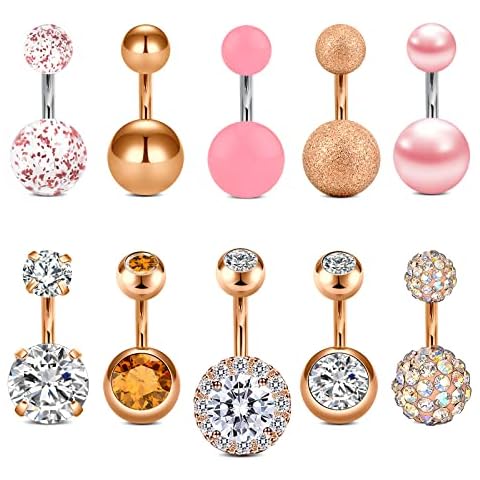 JFORYOU 1/4 Inch Short Belly Button Rings 14G 6mm Stainless Steel Short Belly Navel Button Rings 10 PCS for Women Men Cover