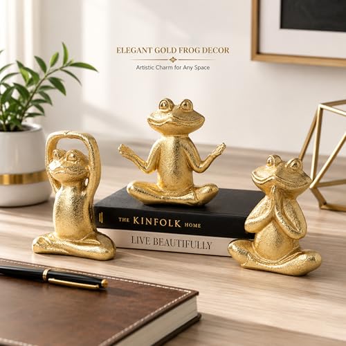 Set de 3 estatuas decorativas de rana doradas miniatura 2