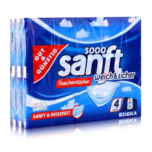 Gut & Günstig 30 x 10 Supersoft Handkerchiefs Extra Soft & Sneeze-Proof 4-Ply