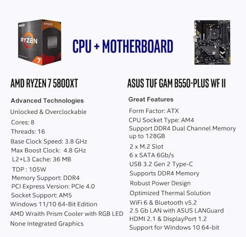 Image of MICRO CENTER AMD Ryzen 7 5800XT Desktop Processor with ASUS TUF Gaming B550-PLUS WiFi II AM4 ATX Gaming Motherboard (DDR4, PCIe 4.0, WiFi 6, 2.5Gb LAN, USB 3.2 Gen 2)