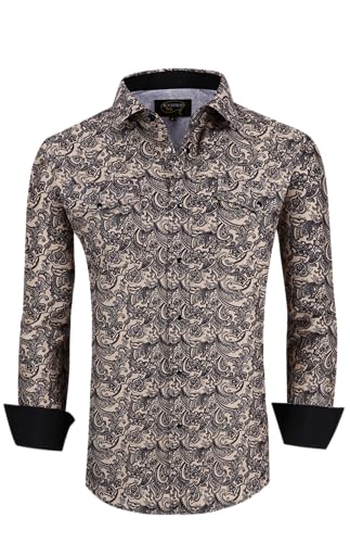 Mens Cowboy Cut Embroidered Western Long Sleeve Snap Button Down Shirt