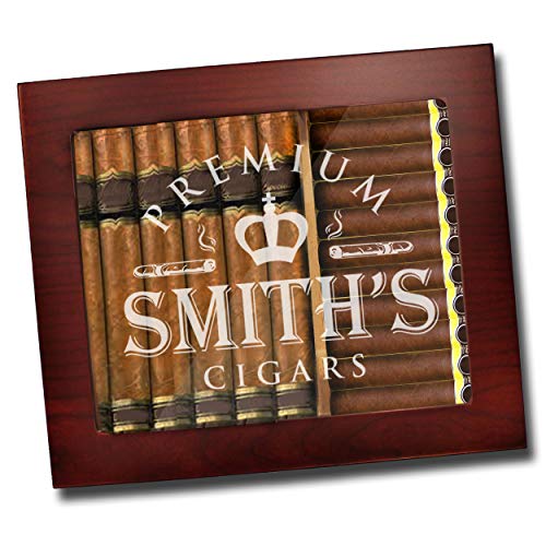 Custom Personalized Premium Cigar Humidor Box with Hygrometer, Humidifier and Glass Top - Engraved Wood Cigar Box Gift Set (Personalized - Rosewood) - Image 6