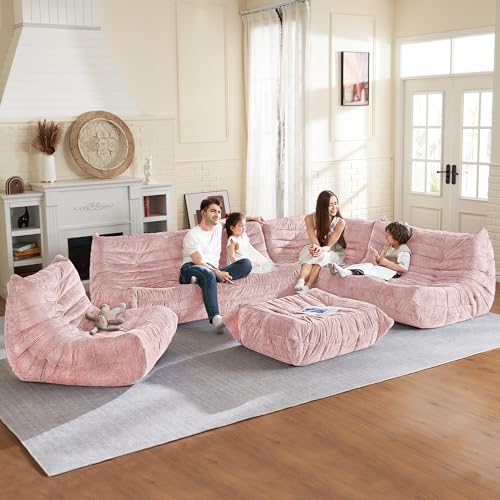 Image of HABUTWAY Giant Bean Bag Chairs Lazy Sofa for Adults,Corner,Pink | Memory Foam Bean Bag Chairs,Fireside Corner Chair,Lazy Floor Corner Sofa for Living Room, Bedroom, Dorm, Office