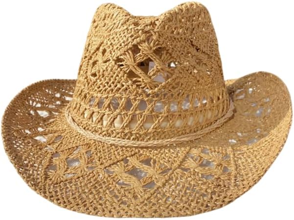 Straw Cowboy Hats for Women Sparkly Western Cowgirl Hat for Holiday Party Foldable Vacation Beach Sun Hat with Wide Brim