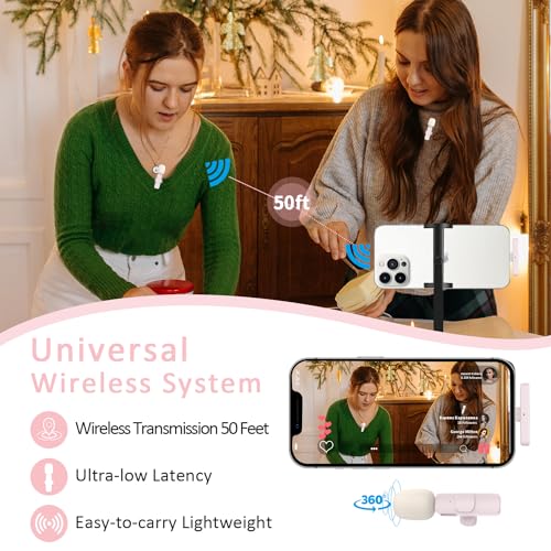 Image of MAYBESTA Mini Wireless Lavalier Microphone for iPhone, iPad, Android - Bluetooth Lapel Phone Microphones for YouTube Video Recording - Clip on Lav Mic for Interview Podcast Vlog(Pink)
