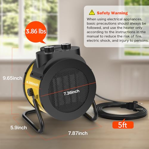 Space Heaters for Indoor Use, 1500W PTC Electric Heater with 90°Adjustable Angle, Fast Safety Heat, Small Portable Heater for Office Home(Yellow) - Image 5