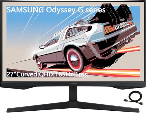 Samsung 27' Odyssey G55C Series QHD 1000R Curved Gaming Monitor, 1ms, 165Hz, AMD Radeon FreeSync, Eye Care, HDR10, Black, with HDMI Cable