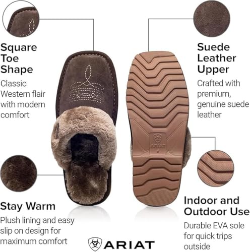 Image of ARIAT Women's Jackie Square Toe Warm Soft Genuine Suede Leather Indoor Outdoor Slippers with Plush Collar