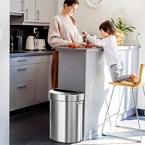 Image of iTouchless 18 Gallon Stainless Steel Semi-Round Open Top Trash Can and Recycle Bin, 68 Liter, Slim and Space-Saving Design for Home, Office, Kitchen, Restaurant, Restroom, Large Capacity