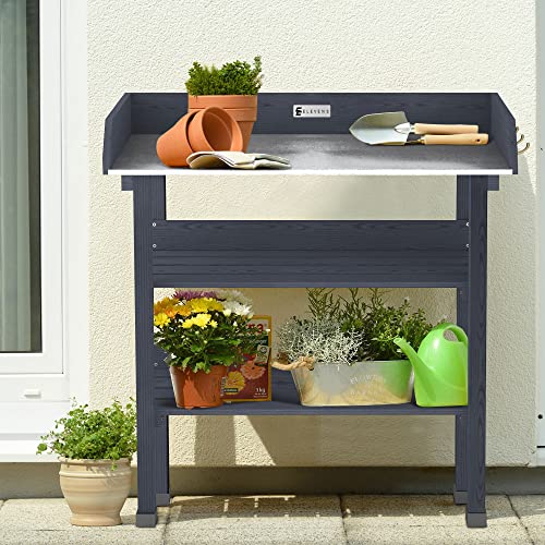 Elevens Outdoor Potting Bench Tables With Wheels,Planting Bench Potting Table With Drawer And Hooks For Patio Yard Lawn(Grey) #TOP4