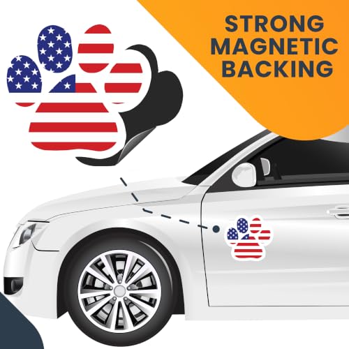 Image of American Flag Car Magnet 5 Inch 2 Pack, Red White & Blue, Pawprint | Heavy duty magnetic decal for car, truck, SUV, mailbox or any magnetic surface, patriotic gift