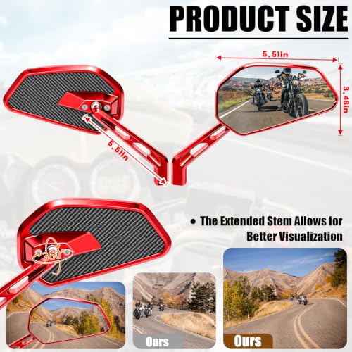 Image of Motorcycle Red Carbon Fiber Rearview Mirrors for Harley Davidson