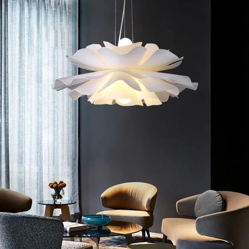 Suspension acrylique fleur blanche Dia60cm luminaire 3 couleurs salon
