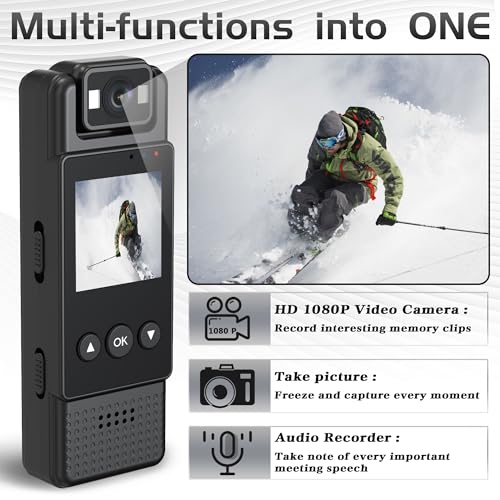 sakalaka 1080P Wearable Mini Body Camera Video Camera 180° Rotating Lens Motion Detection Night Auxiliary Lights 6HR Battery Body Cam for Sports Personal Security Law Enforcement, with 32GB Card - Image 3