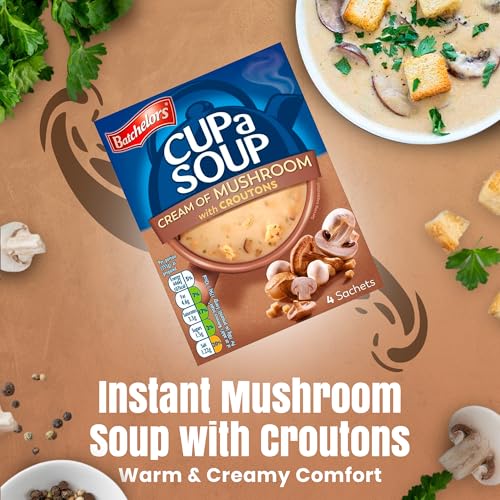 Image of Batchelors Cup A Soup Cream of Mushroom with Croutons Instant Mix 99g (4 Sachets) | Creamy Mushroom with Shiitake | Low Fat Vegetarian | Just Add Hot Water