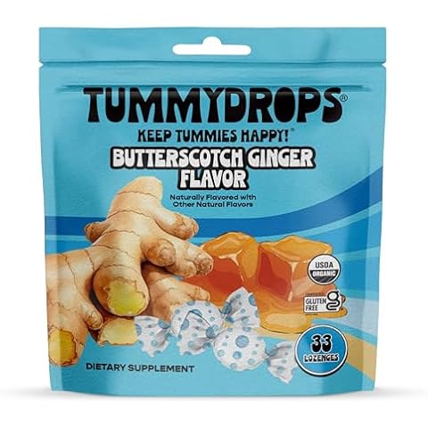 USDA Organic Butterscotch Ginger Flavor Tummydrops, Gluten Free & Vegan, 33 Organic Ginger Lozenges Cover