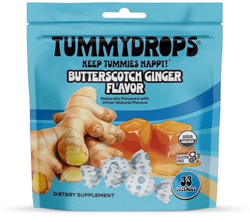 USDA Organic Butterscotch Ginger Flavor Tummydrops, Gluten Free & Vegan, 33 Organic Ginger Lozenges