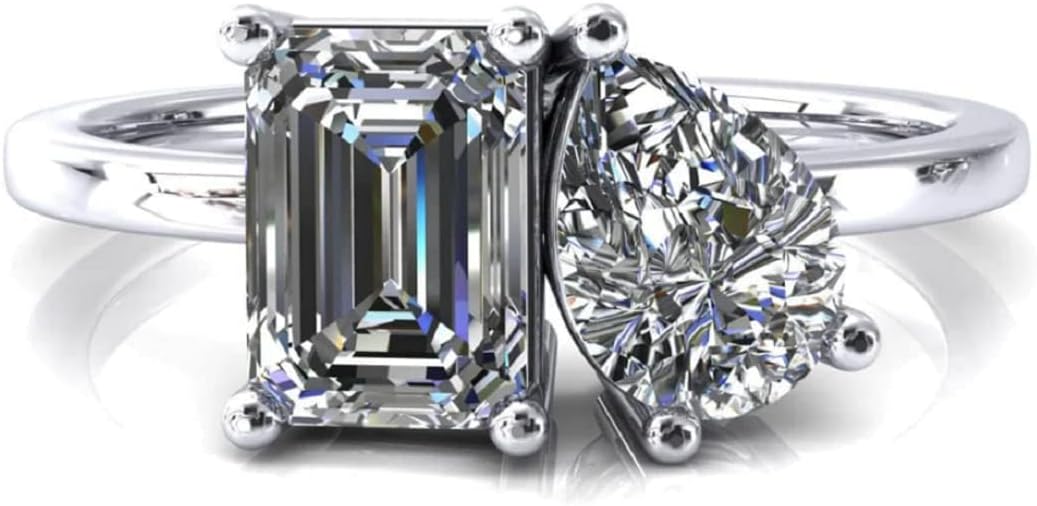 Emerald & Pear Cut TOI Et Moi Moissanite Engagement Rings for Women | Wedding Ring Her | Bridal Sets | Solitaire Vintage Antique Unique Anniversary Promise Gifts