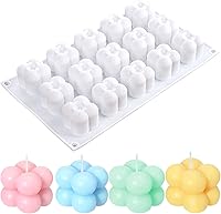 Vista 9 de Konrisa Moldes de vela en forma de cubo, moldes de silicona de burbujas 3D de 6 cavidades para hacer velas, molde de pastel para hornear chocolate