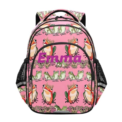RPLIFE Mochila infantil con nombre personalizado para niñas de 3 a 8 años, mochila escolar primaria para niños, borde de rana princesa, Borde de rana princesa, S, Mochilas Tradicionales