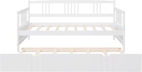 Miniatura 85 de Merax Sofá cama individual con listones de madera, soporte moderno sofá cama con rieles, tamaño individual, blanco marfil Marfil blanco,Espresso