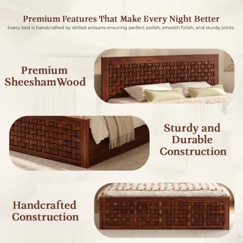 Image of WOODLAB Furniture Solid Sheesham Wood Niwar Queen Size Bed with Hydraulic Storage Wooden Double Bed Furniture Palang for Bedroom Living Room Home (Honey Finish)