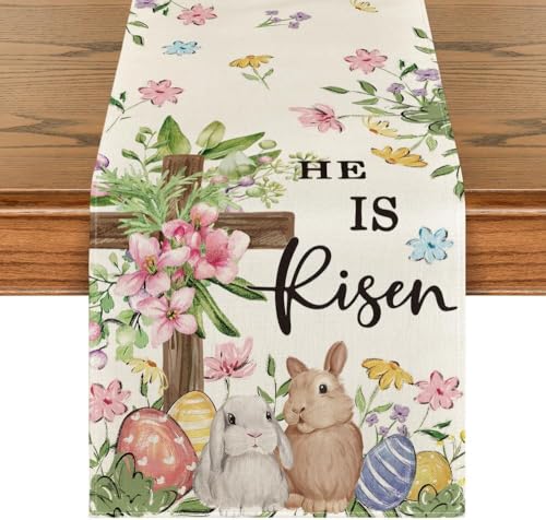 Image of Aazeem Easter Table Runner for Dining Table 6 Seater | Velvet Farmhouse Table Cover Runner | Spring Holiday Home Decor