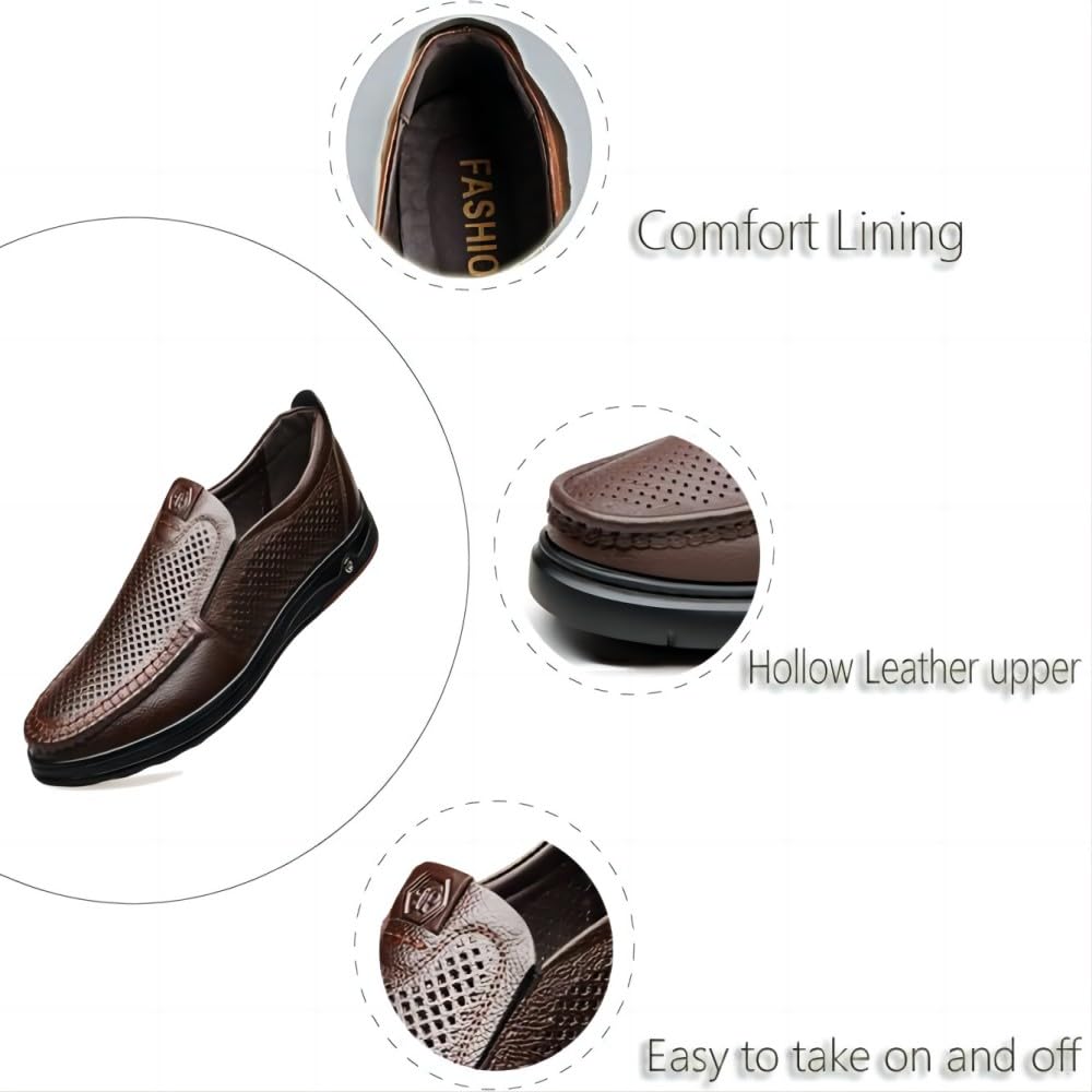 Hombres Mocasines Transpirables Casual Cuero Ligero Genuino Verano Slip-On Hueco De Negocios Al Aire Libre Zapatos