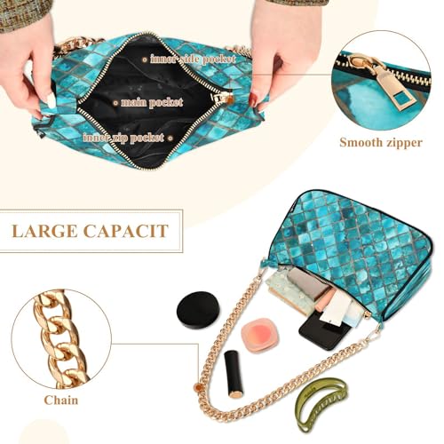 Shoulder Bags for Women Turquoise Blue Hobo Tote Handbag Small Clutch Purse with Zipper Closure4