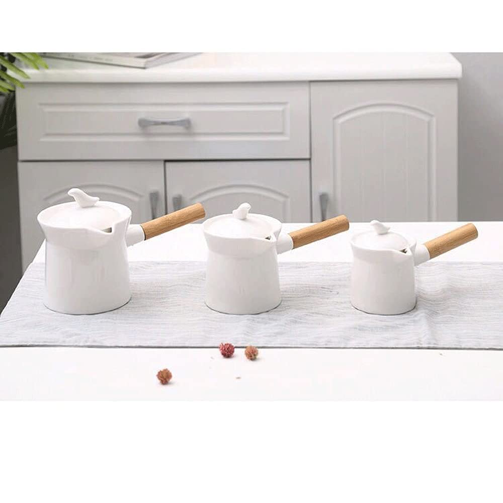 Czajniczek z zaparzaczem Czajniczek do herbaty i kawy Białe porcelanowe czajniki z drewnianym uchwytem Dzbanek na mleko z pokrywką, biały ceramiczny dzbanek do herbaty.