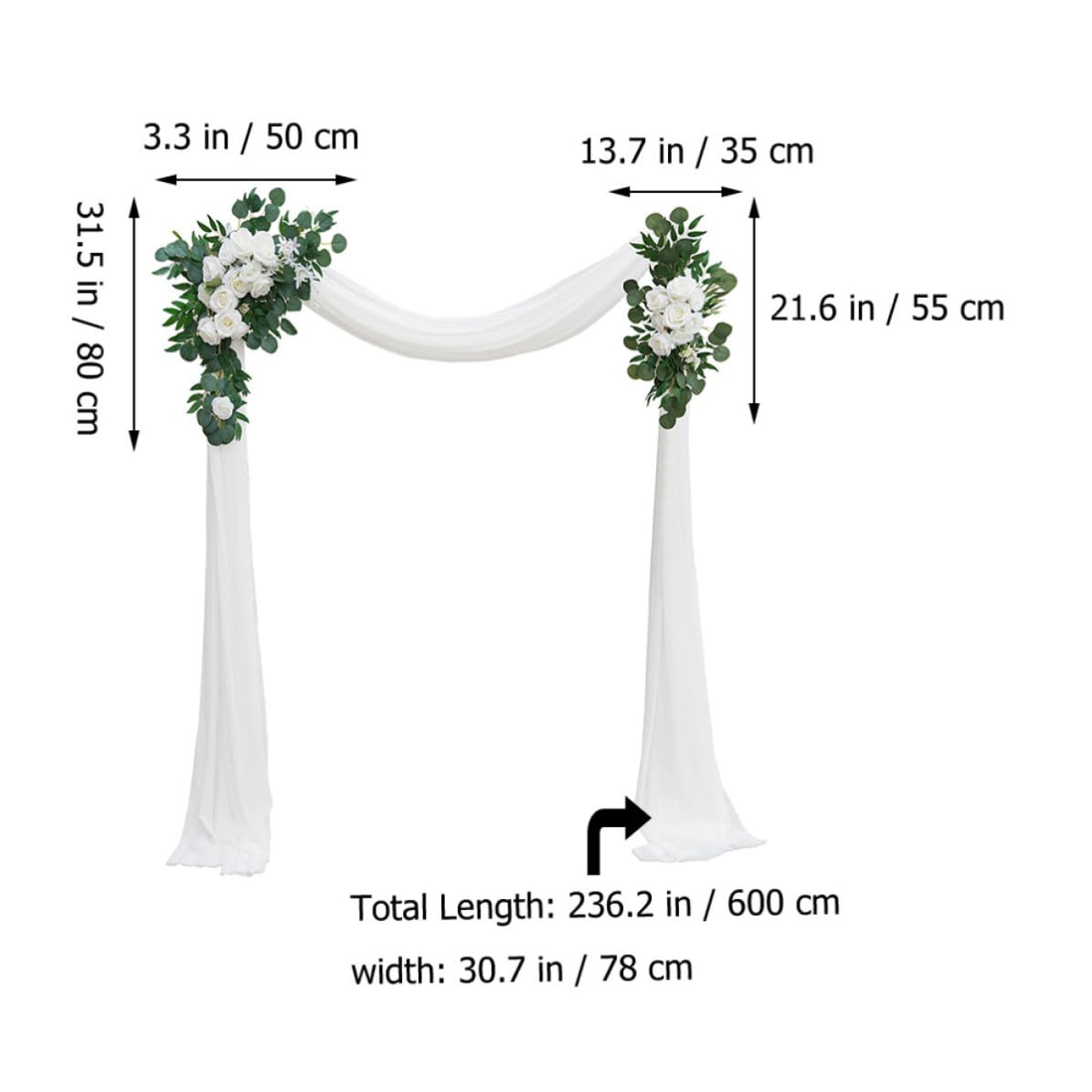 SHINEOFI Elegante Hochzeitsbogen Blumen aus Künstlicher Seide und Gazevorhang Weiße Hochzeitsblumendekoration mit Lebensechtem Aussehen für Florale Innenarrangements