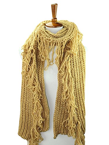 Luxury Divas Chunky Winter Knit Scarf With Loop Fringe2