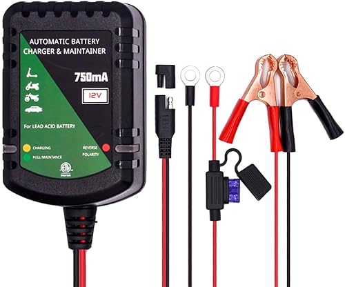 Cargador de batería de 12 voltios, 750 mA, mantenedor de batería automático, cargador de batería de goteo Cargador de flotador inteligente para